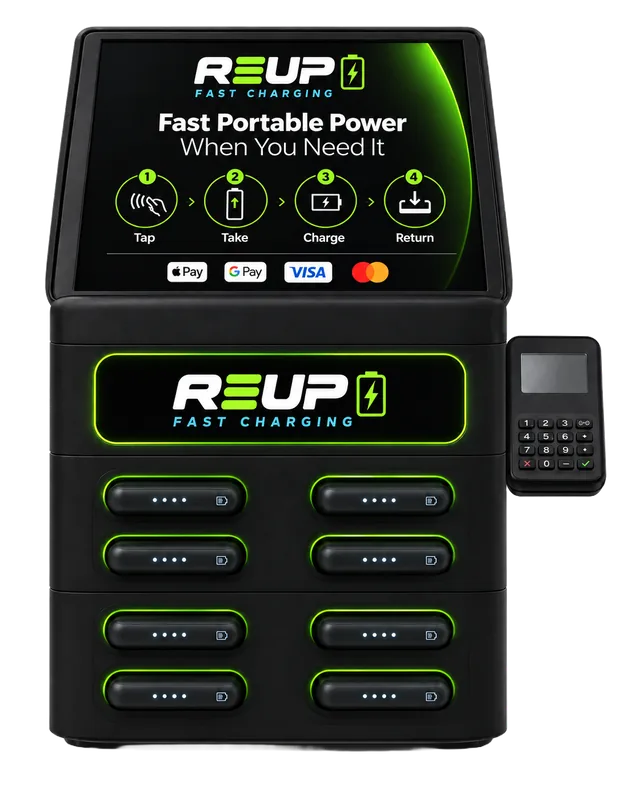 Black eight-slot REUP charging station
